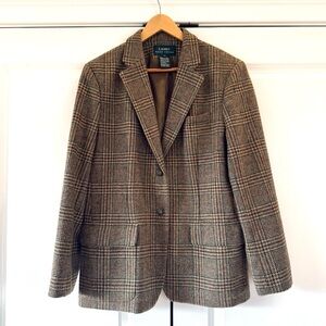 Lauren Ralph Lauren 100% Wool Blazer Jacket Tweed Plaid Academic Women’s Size 14